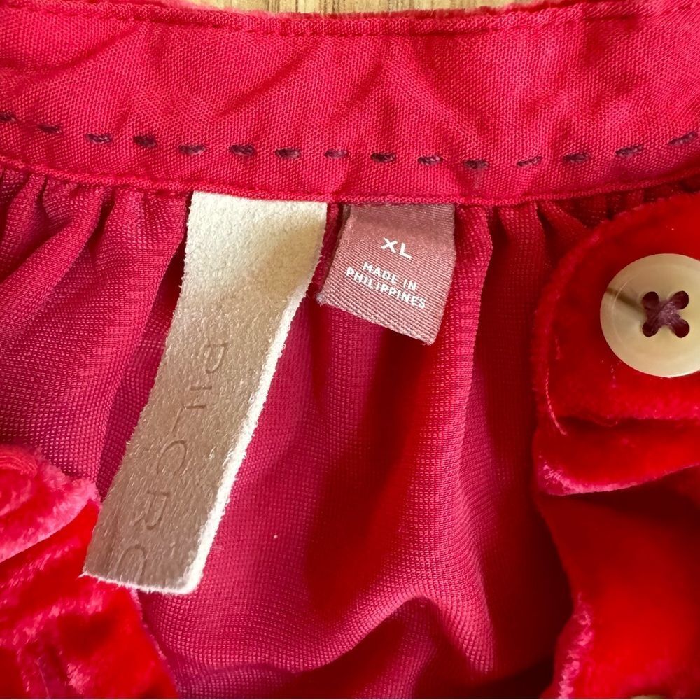 Anthropologie PILCRO Red Shirt Crushed Velvet Top Blouse Long Puff Sleeves XL - Picture 8 of 15